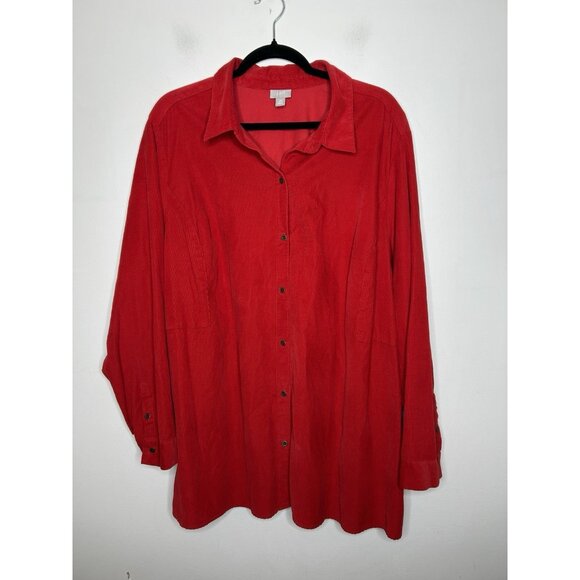 J. Jill Tops - J. Jill Shirt Women's Red Corduroy Button Up Tunic Preppy Classic Plus Size 3X